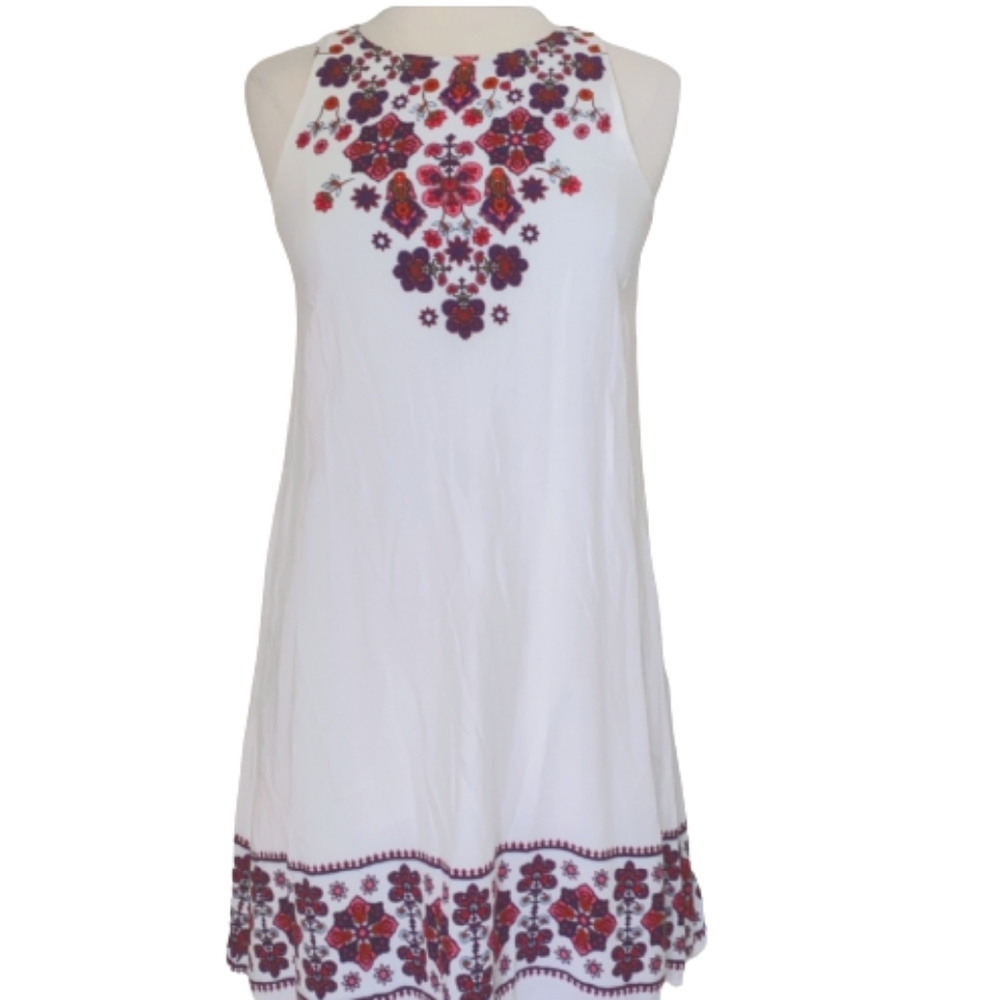 Dress Boho Floral White Xhilaration Small Sleeveless Sundress Open Back